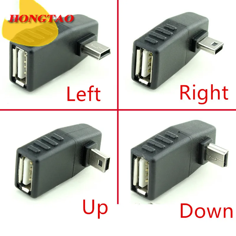 Adaptateur USB femelle vers Mini USB mâle, 90 degrés, Angle