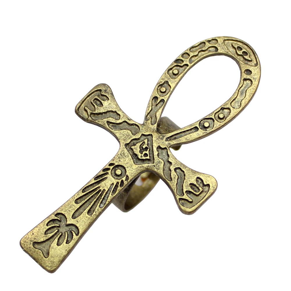 

Vintage Bronze Silver Tribal Egypt Egyptian Life Carved Ankh Cross Band Finger Ring Jewelry 2019 New