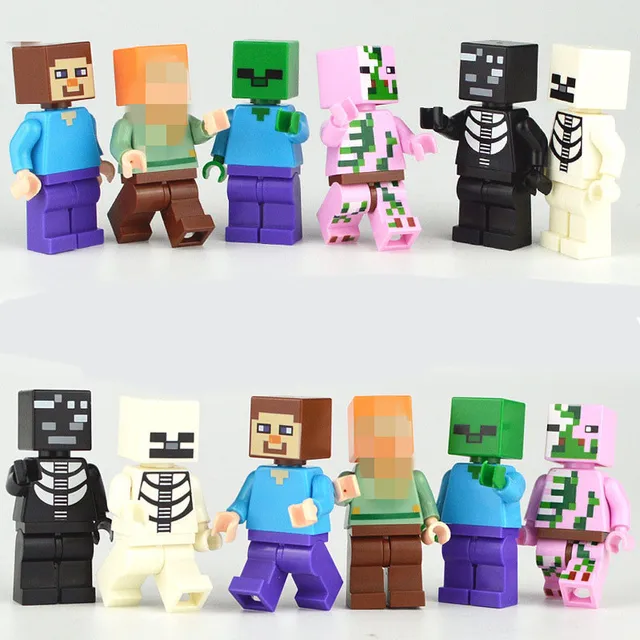 Best Price 6pcs/lot Compatible Legoings Minecrafted Minifigs Building Blocks Toy 2018 New Minecrafted Figures Creeper Steve Zombie Party