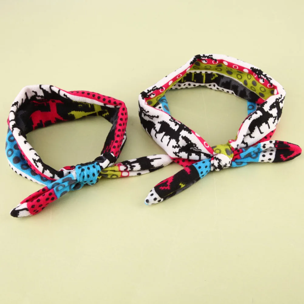 

2 Pcs Mom and Baby Rabbit Ears Hair Headwear Hoop Stretch Knot Bow Bohemia Cotton Baby Girls Headband Hair Accessories