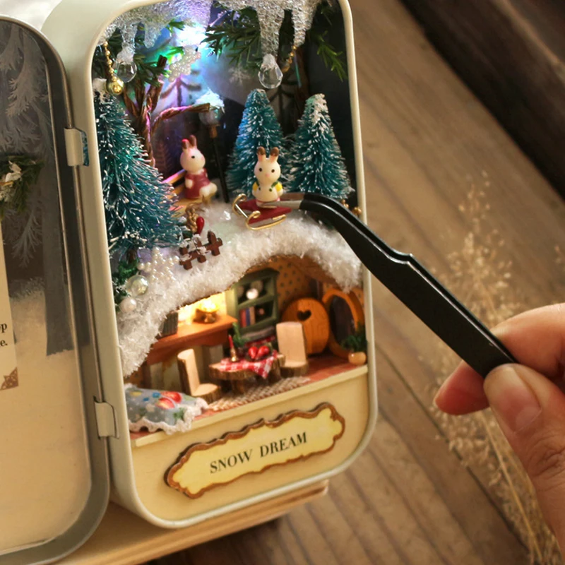 

*SNOW DREAM* Types DIY Miniature Box Theater Cottage Chic Wooden Toy Dollhouse Model Mini Doll House Birthday Christmas Toys