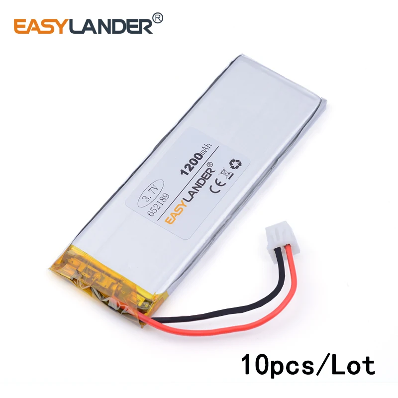 

10pcs /Lot XHR-2P 2.54 652189 1200mAh 3.7v lithium Li ion polymer rechargeable battery sound driving record instrument scan code