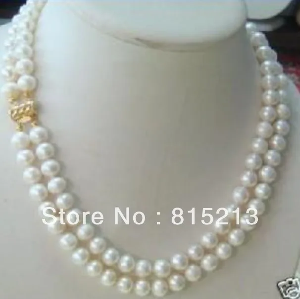 

ddh0077 2 Rows 7-8MM DOUBLE STRAND WHITE AKOYA PEARL NECKLACE