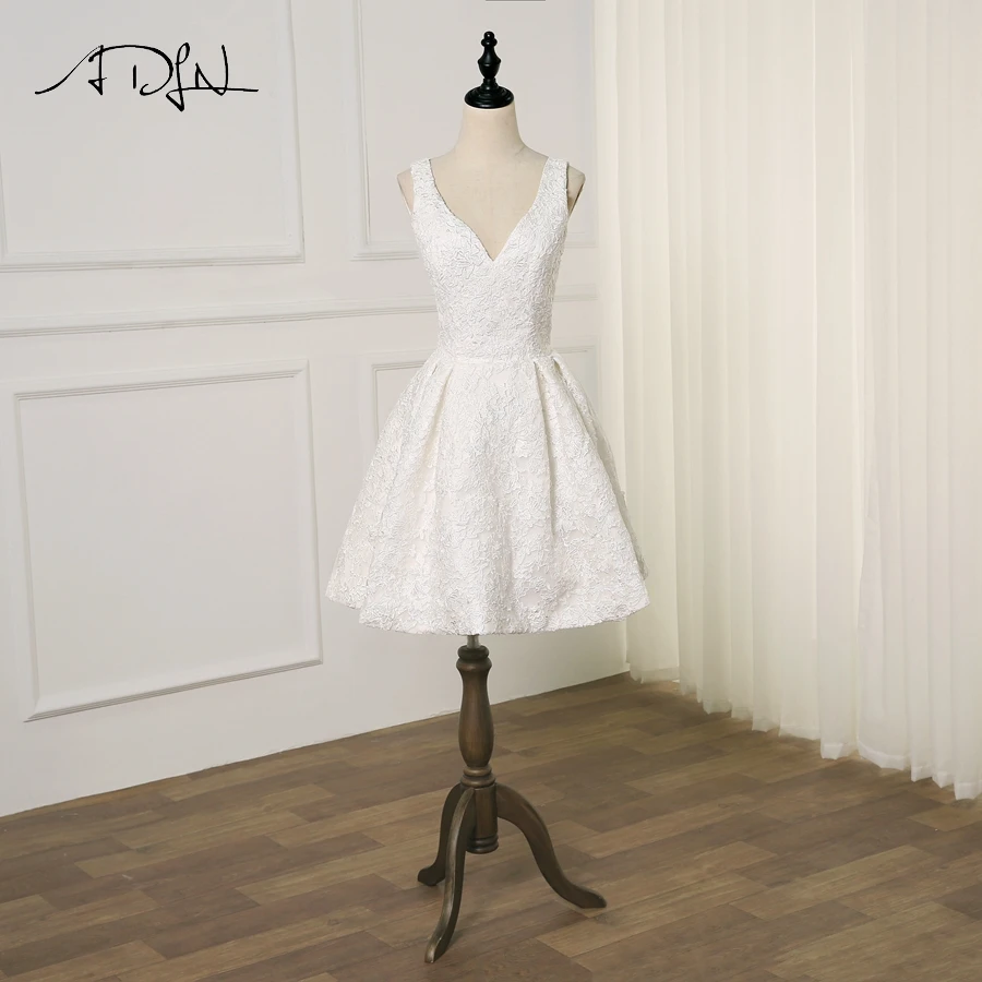 ADLN элегантное короткое Кружевное Свадебное платье с глубоким v-образным вырезом без рукавов ТРАПЕЦИЕВИДНОЕ свадебное платье Vestido De Novia