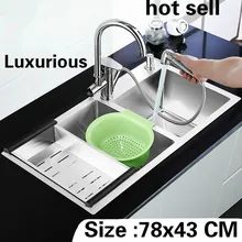 Квартира vogue роскошная кухня ручная раковина двойной паз 304 нержавеющая сталь Горячая 780x430 мм