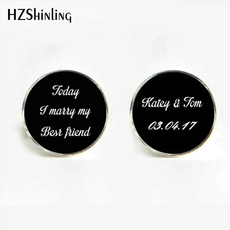 

HZShinling Today I Marry my Best friend Cufflinks Custom Date and Name Accessory Handmade Cuff for Groom Wedding Cufflink