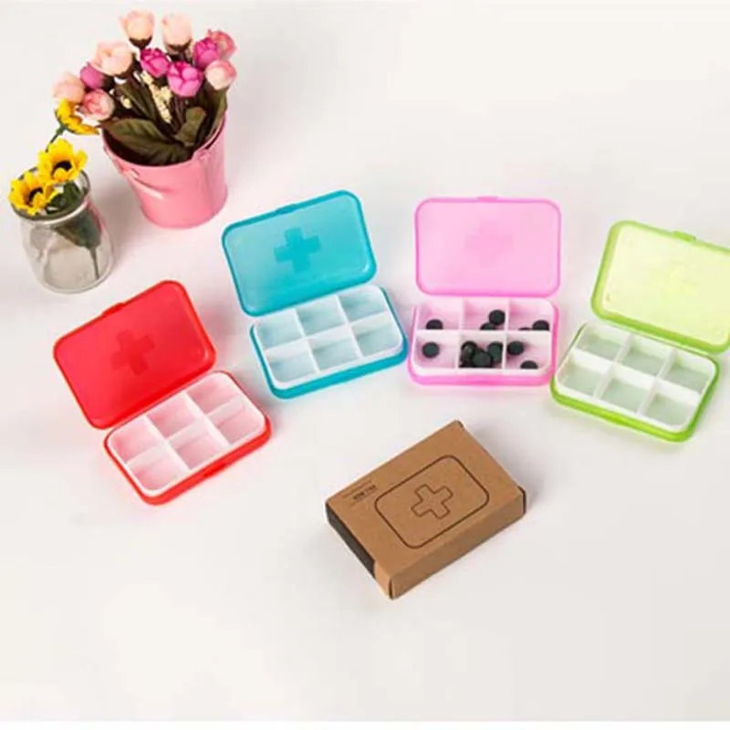 

Pill Medicine Tablet pillbox Dispenser Organizer Case 6 lattice compartment pill box colorful container for Jewelry 1PC
