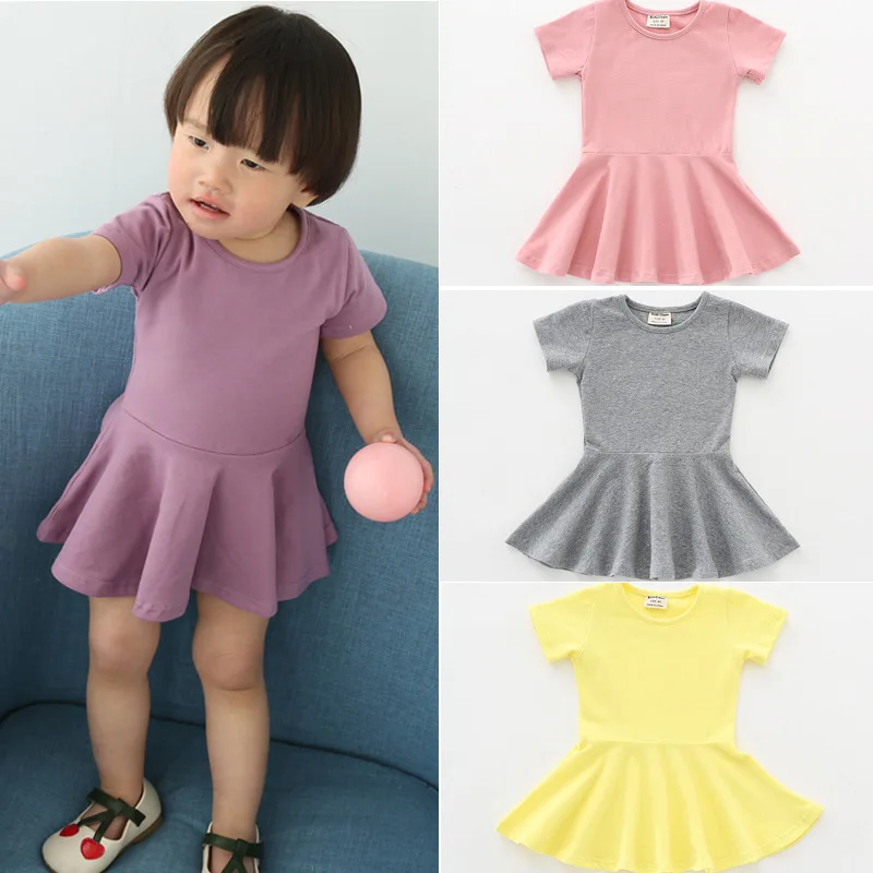 

WEIXINBUY Kids Girls Cotton Ruffle Short Sleeved Dress Large Swing Dress Baby Girls Fashion Clothes