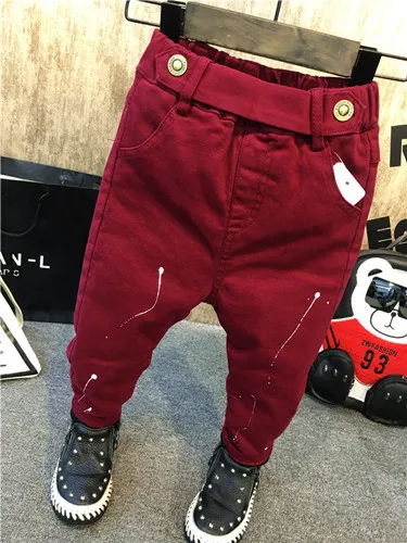 Г. детские штаны для мальчиков Красные, темно-синие хлопковые модные джинсовые брюки с принтом, лидер продаж Детская одежда повседневные штаны для малышей От 3 до 7 лет - Цвет: usual wine red