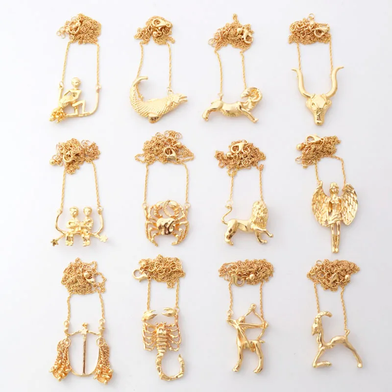 

3D Star Zodiac Sign 12 Constellation Coin Necklaces & Pendants Choker Necklaces for Women Long Chain Necklace bijoux femme