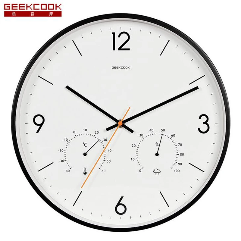  Large Metal Wall Clock with Thermometer Humidity Silent Non Ticking 14 inch Wall Watch for Living R - 32832311916