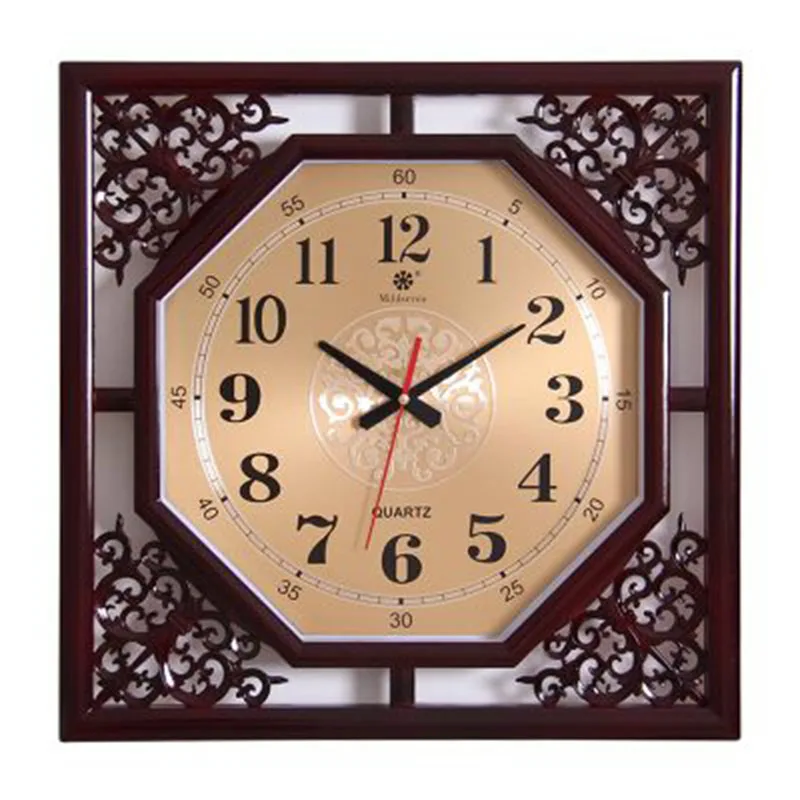 Дизайнерские винтажные большой деревянный настенные часы 3d креативные натуральные квадратные современные кухонные часы Klok Relogio Parede догадка женские 50ZB008 - Цвет: Square Gold1