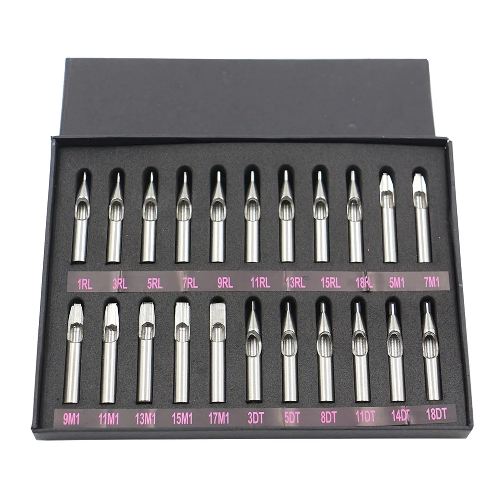 22PCS Tattoo Tips Set Stainless Steel Tattoo Tips Kit With Box Tattoo Kit And Tattoo Tips Cleaning Brush Supply Free Shipping