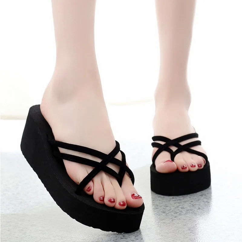 

Adisputent Fashion Womens Summer Outdoor Wedge Platform Casual Slippers Female High Heel -Slip Beach Flip Flops