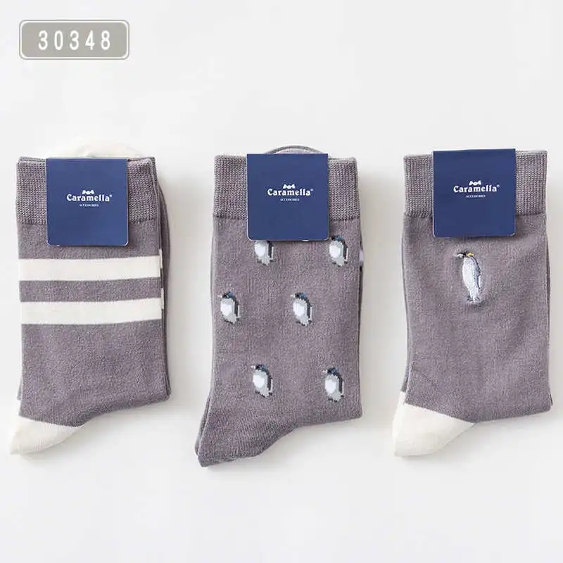 3 Pairs/Lot Caramella Men's Socks Cotton Crew Socks Mid-Calf Length Jacquard Embroidery Animal Pattern - Цвет: 3034811001