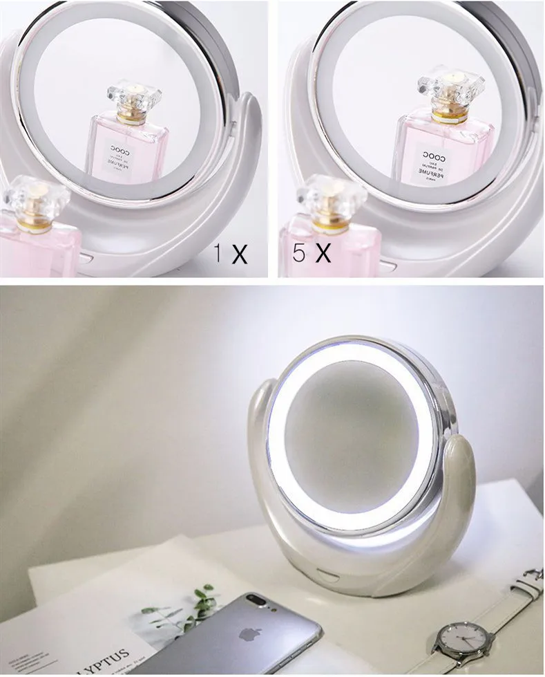 Espelho de Maquilhagem com Luz Espelho de Maquiagem com o Poder de Bloqueio de Sucção Ampliação Rotativo Copo Brilhante Luz Difusa Led 1 - 5x360 11 Cheap Espelhos para maquiagem
