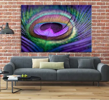 

1 Piece printed Painting Abstract Macro Peacock Feather, Blur, Multicolored Exotic Bird Wall Art