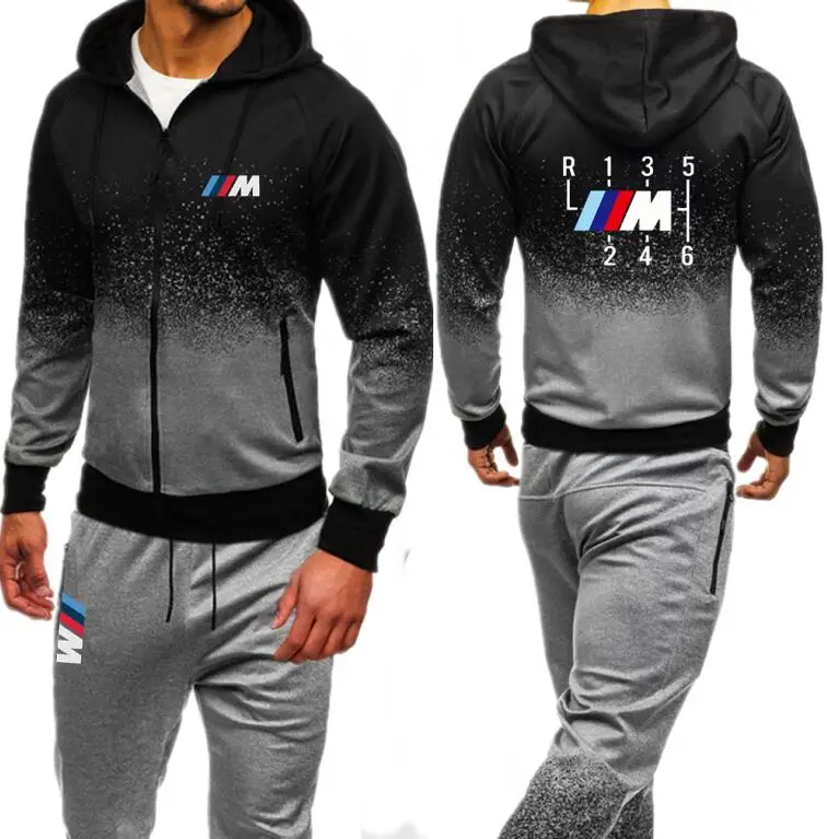 

Men Sets zipper hoodies pants hooded tracksuit Motorsport Shifter M Power print male sweatsuit mens sporting suits Autumn
