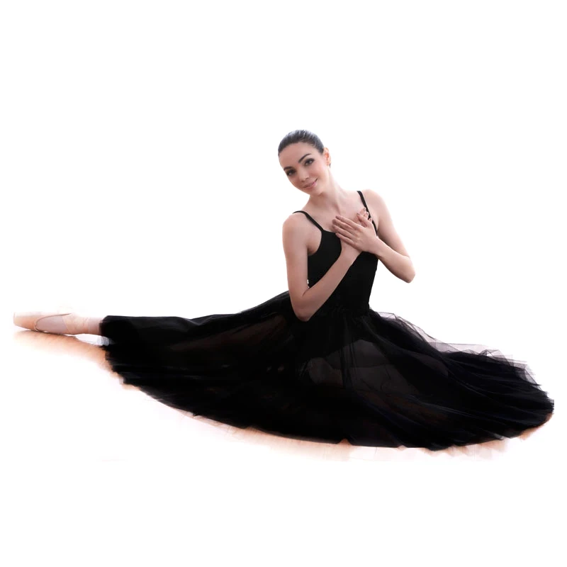 

Ballerina Ballet Swan Lake Performance White Black Mesh Lace Tulle Adults Dance Long Skirt Bodysuit Leotard Dress With Chest Pad