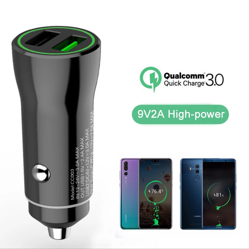 Car Charger 2 USB Port Fast Quick Charger 3.0 Auto Smart LED Adapter