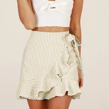 Мини-юбки женские Ретро Короткие бандажные оборки полосатая обертка юбки женские летние сексуальные пляжные элегантные юбки