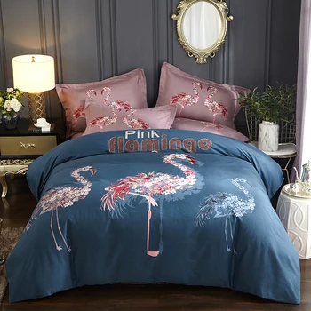 

Pink Flamingo Queen King Size Bedding Sets 4pcs Bed in a Bag Contain Duvet Covers Bed Sheets Pillowcase Brushed Cotton Fabric