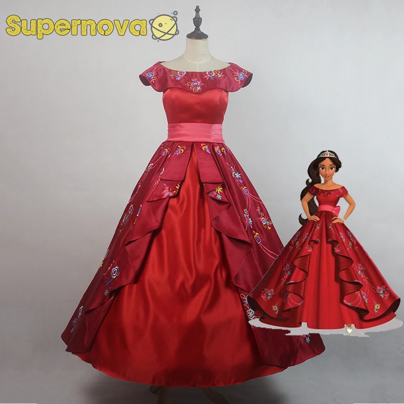 Elena of Avalor Princess Elena Costume Red Embroidery Elena Dress Halloween Costume for Adult