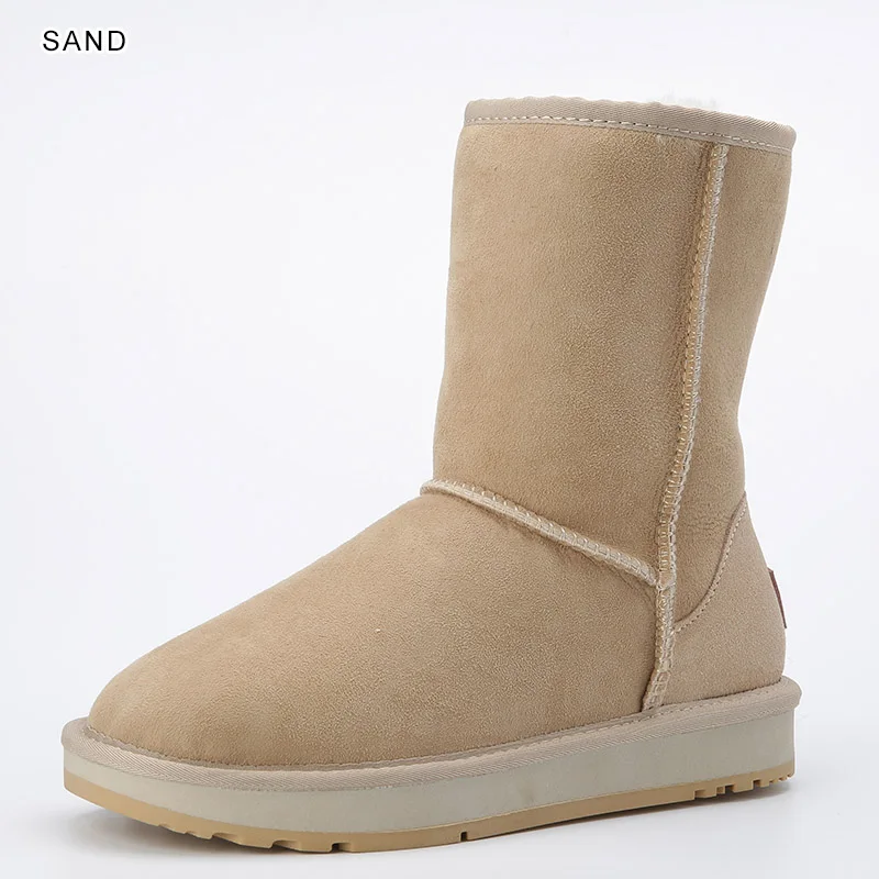 INOE/зимние женские ботинки из натуральной овечьей кожи; зимняя обувь с подкладкой из овечьей шерсти; Высококачественная обувь на плоской подошве - Цвет: Sand