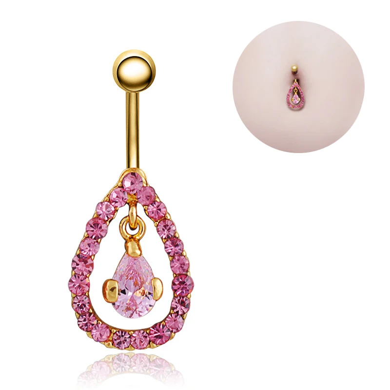

1PC Fashion Water Drop Zircon Navel Piercing Luxury Stainless Steel Belly Button Rings Body Jewelry for Women Pendant Earrings