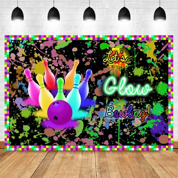

Bowling Theme Birthday Backdrop Let's Glow Party Graffiti Wall Photography Background Happy Birthday Party Banner Backdrops