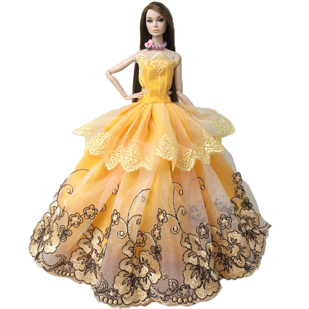 NK One Pcs Doll Princess Wedding Dress Noble Party Gown For Barbie Doll Accessories Handmake Outfit Best Gift For Girl' Doll JJ