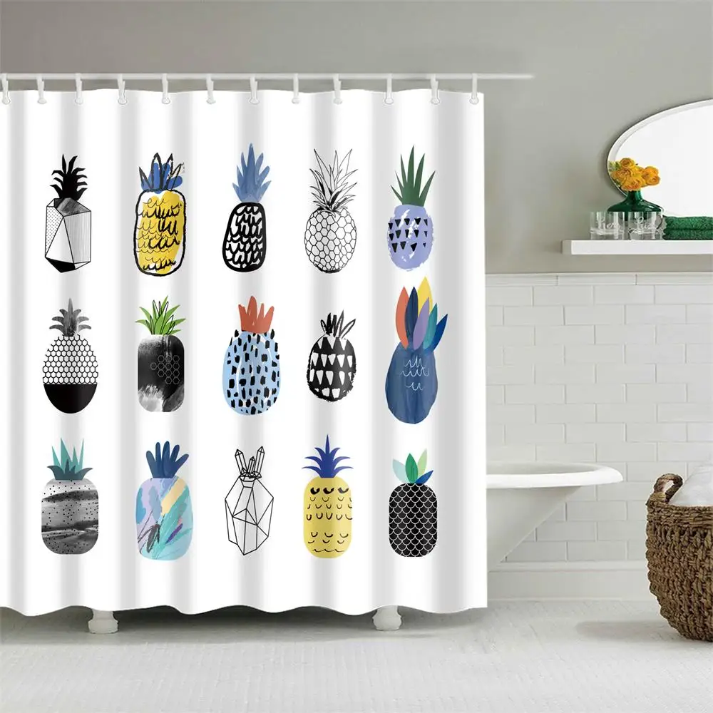 Kaufen Badezimmer Dusche Vorhang Blau Gelb Ananas Dusche Vorhänge Stoff Dusche Zimmer Vorhang Durable Wasserdicht Hause Bad Vorhang