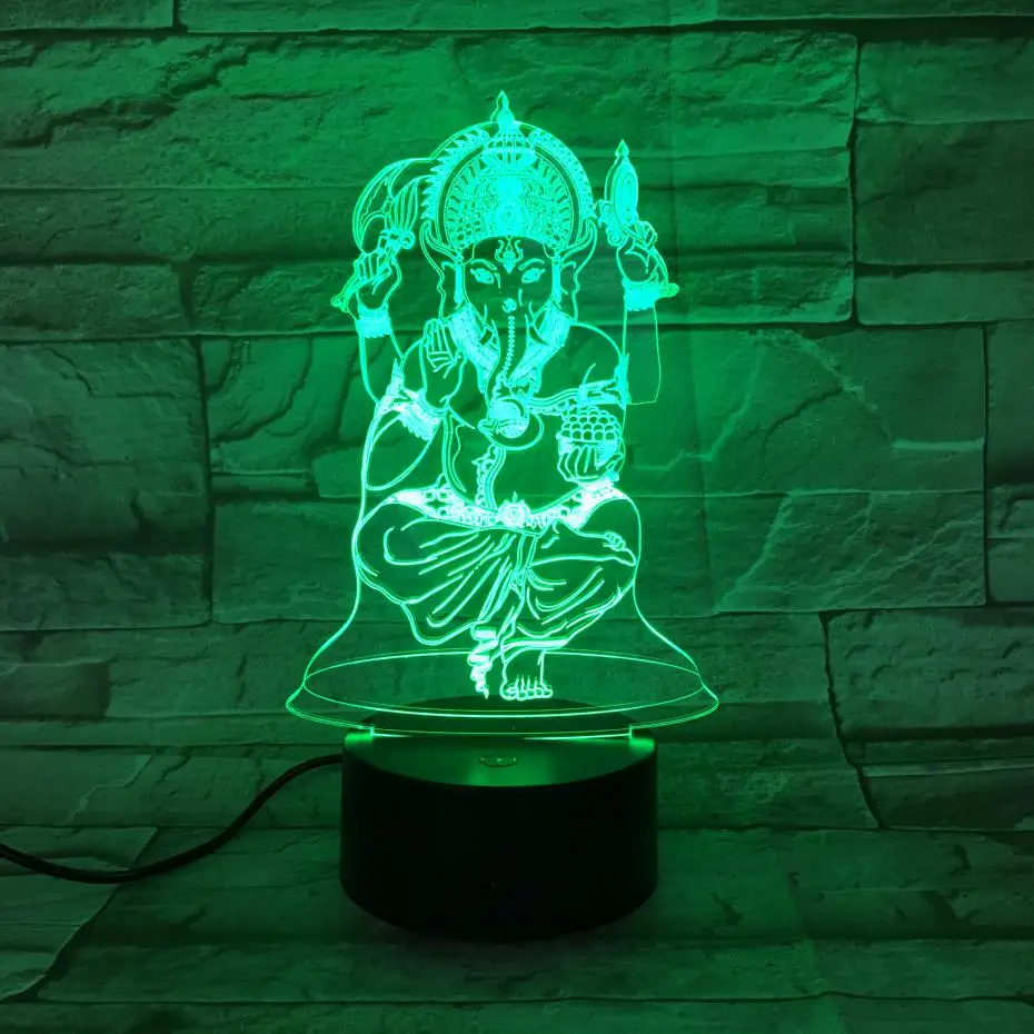 

USB 3d Led Night Light Ganesa Figure Visual Buddhism Gaapati Decorative Lights Mom Mother Gift Elephant Desk Lamp Bedroom Neon