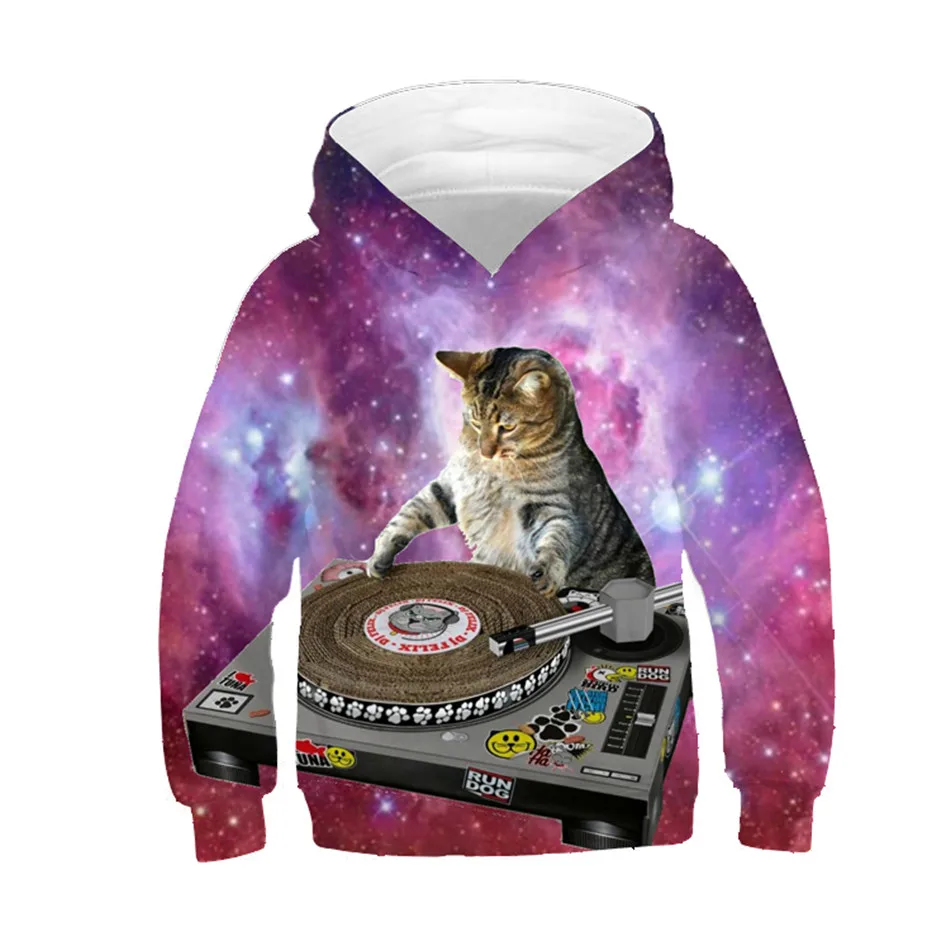

2019 New Space Galaxy Color Kids Hoodies Boys/Girls 3d Sweatshirt DJ Cat Printed Funny Cartoon Clothes Children Pullovers Tops