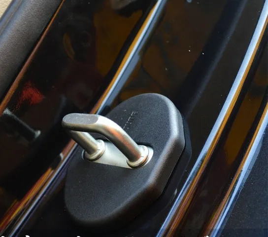 For M itsubishi O utlander 2006-2012 MX5 Pajero Car Door Lock Protective Cover Anti-corrosion Carbon Fiber Door Lock Cover Black 4Pcs