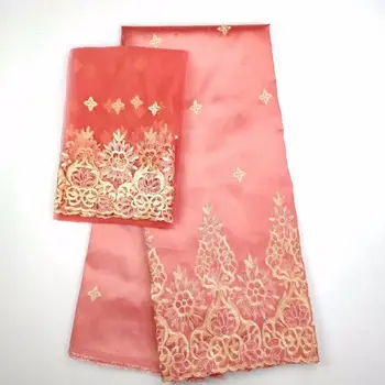 

2018 High Quality George Lace Fabric With Net Lace Red Guipure Lace For India Lady Dress Sewing Nigeria Embroidery George Fabric