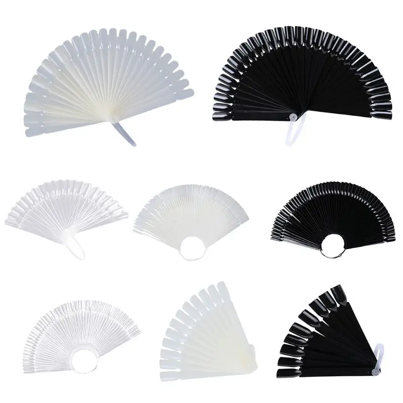 

12/32/50 Tips False Fake Nail Art Polish Fan Shape Color Card Plastic Practice Stick Chart Palette Display Board Tools With Ring