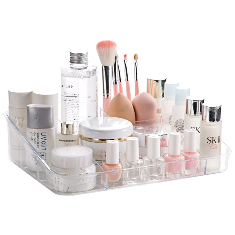 Clear Multi Grid Cosmetics Storage Box Desktop Plastic Makeup Lipstick Polish Organizer Case Desktop Jewelry Display Stand