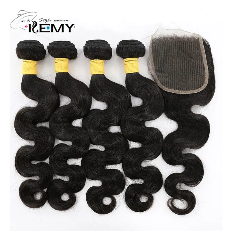 KEMY Body Wave Human Hair Bundles With Lace Closure Natural Color For Hair Salon High Ratio Longest Hair PCT 15% Brazilian Hair body-wave : image KEMY Body Wave Human Hair Bundles With Lace Closure Natural Color For Hair Salon High Ratio Longest Hair PCT 15% Brazilian Hair body-wave