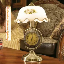 Американская ретро настольная лампа спальня прикроватная лампа с регулируемой яркостью с часами декоративная стеклянная гостиная настольная лампа, E27, AC110-240V