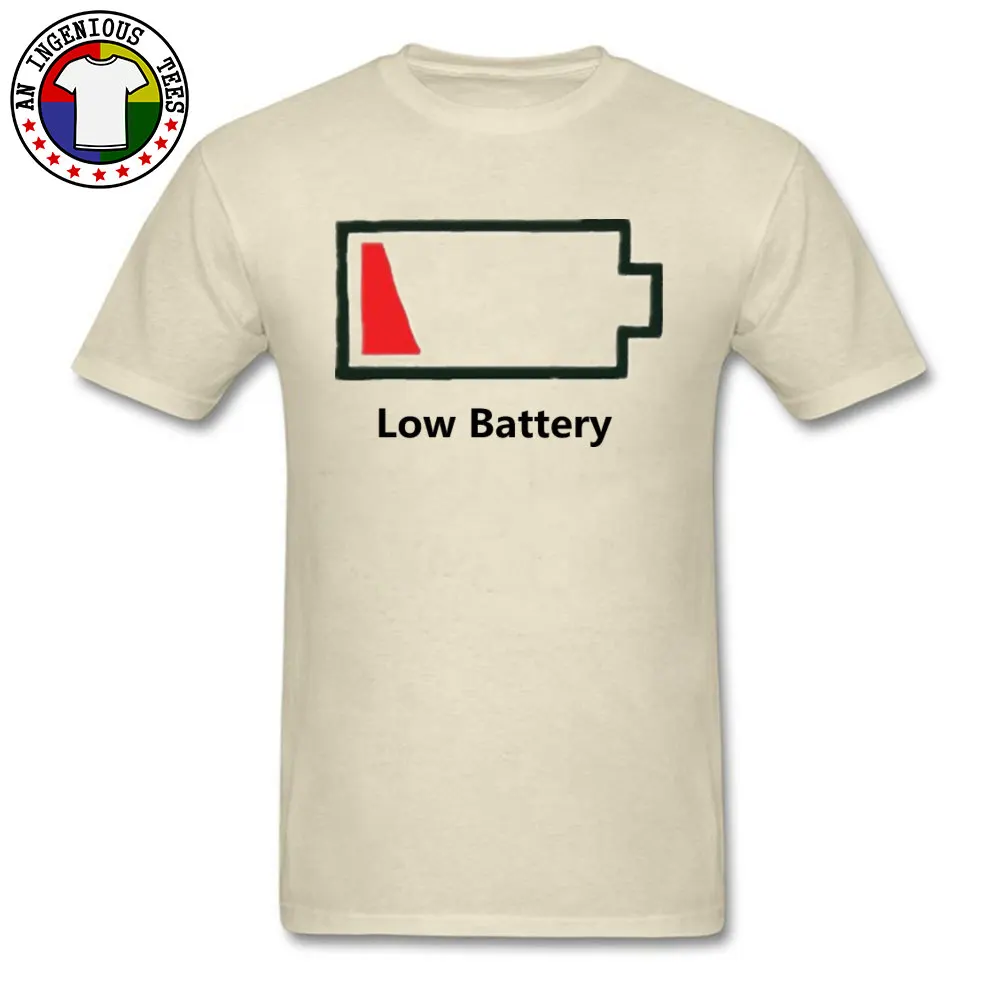 Short Sleeve Tops T Shirt Round Collar 100% Cotton Fabric Youth T-Shirt BATTERY LOW Red Summer Tshirts 2018 Newest BATTERY LOW Red beige