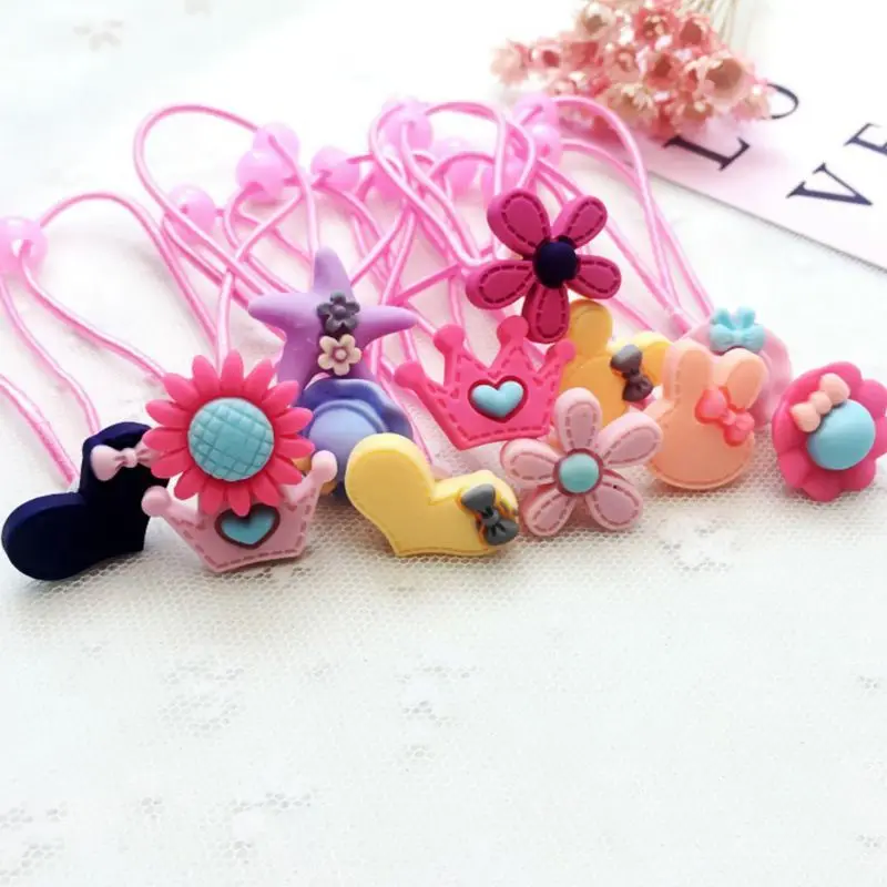 Baby Girls Polished Plastic Hair Clip Cute Cartoon Animal Floral Elastic Rubber Band Ponytail Holder Party Hairpin Barrette