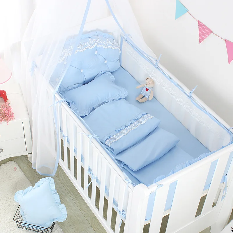 Summer Baby Lace Solid Color Crib Bumper Bed Surround Cool Breathable Mesh Bed Clothes Protector Cushion Summer Bedding Linen