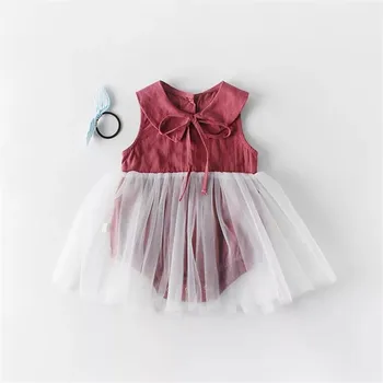 

2019 Baby Summer Cotton Dress Infant Mesh Romper Dresses Girls Princess Solid Color Bubble Dress Ball Gown for Little Babies