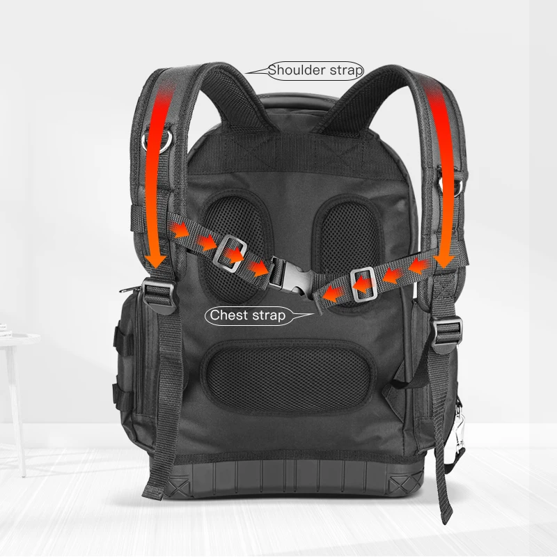 AIRAJ Multi-function Tool Backpack 1680D Waterproof and Wear-resistant Tool Storage Bag for Electrician / Woodworking Tool Bag
