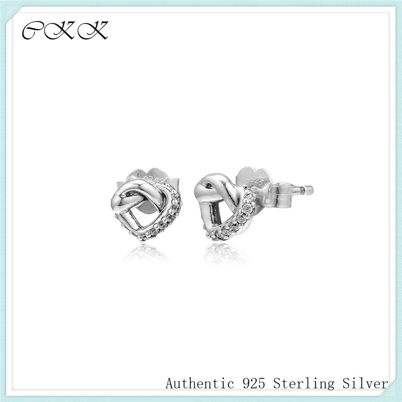 

Earrings Knotted Heart 100% 925 Sterling Silver Clear Cz Stud Earrings for Women 2019 Mother's Day Gift free shipping PFE163