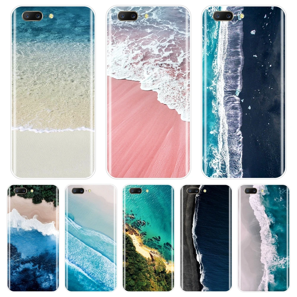 Задняя крышка для One Plus 3 3T 5 5T 6 6T силиконовая Мягкая розовая Синяя пляжная волна