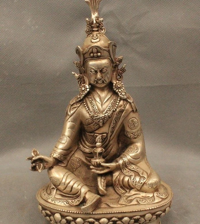 

9" Tibet Tibetan Buddhism Silver Guru Padmasambhava Rinpoche Statue Sculpture