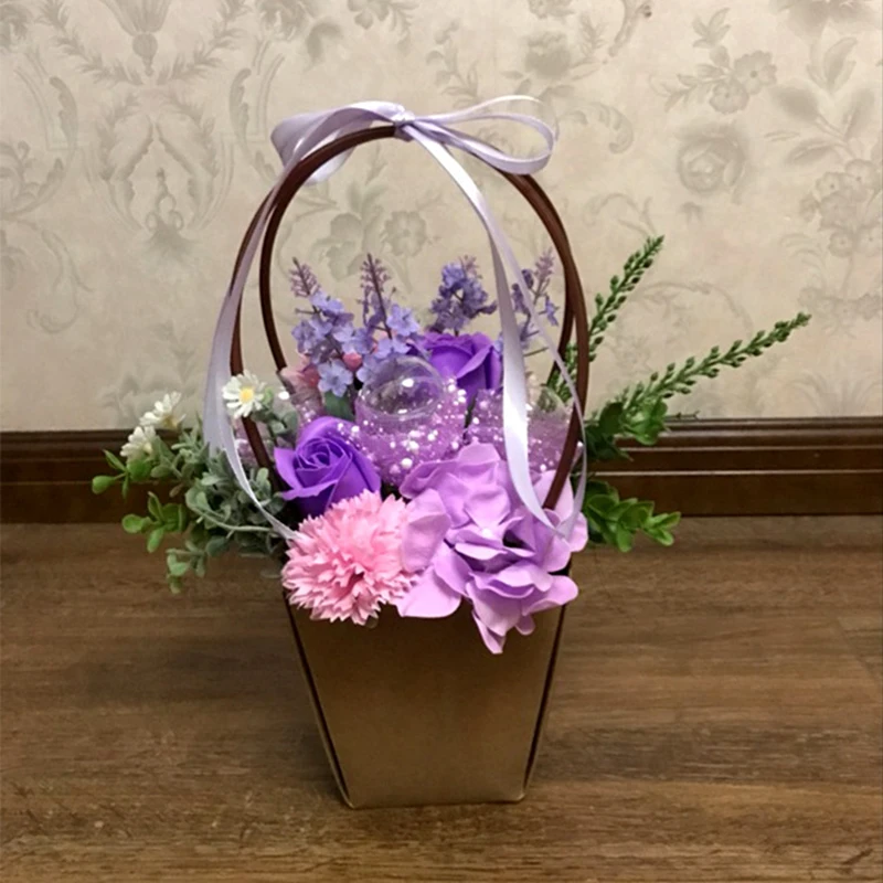 Однотонные мешки из крафт бумаги для цветов водостойкая корзина букета сумка с