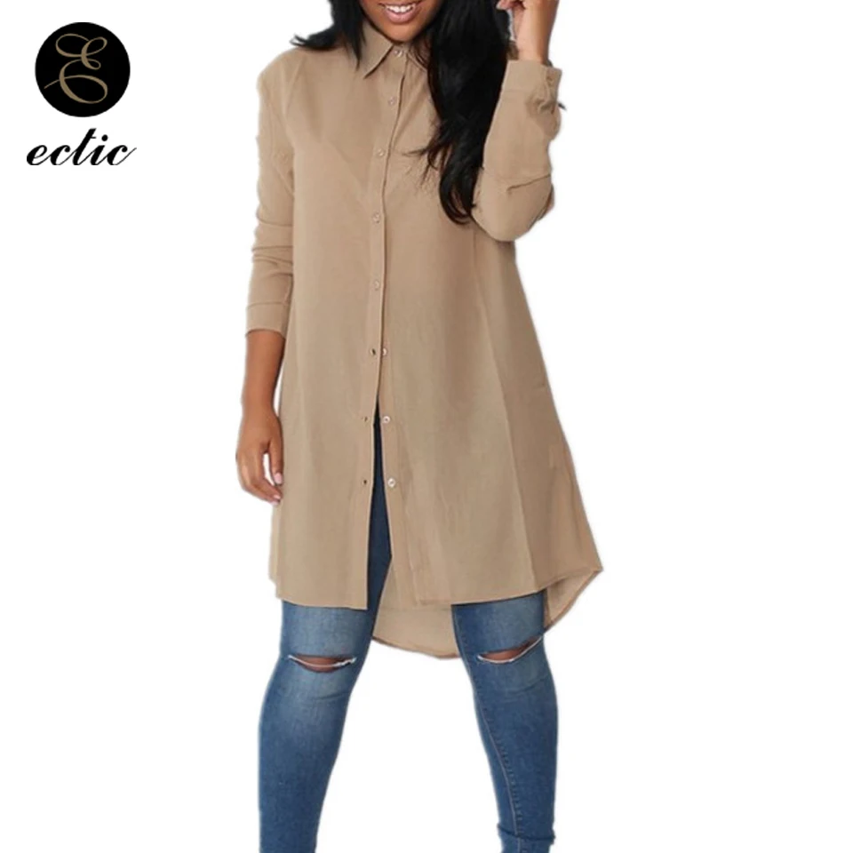 

Tunics Autumn Vetement Femme 2019 Workwear Long Back Short Front Tops Irregular Hem Tunic Long Sleeve Button Up Womens Blouse